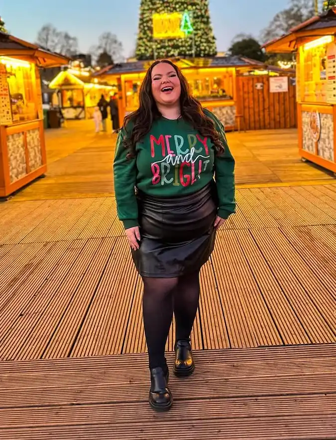 Plus Size Festive Green and Leather Seasonal Outfit