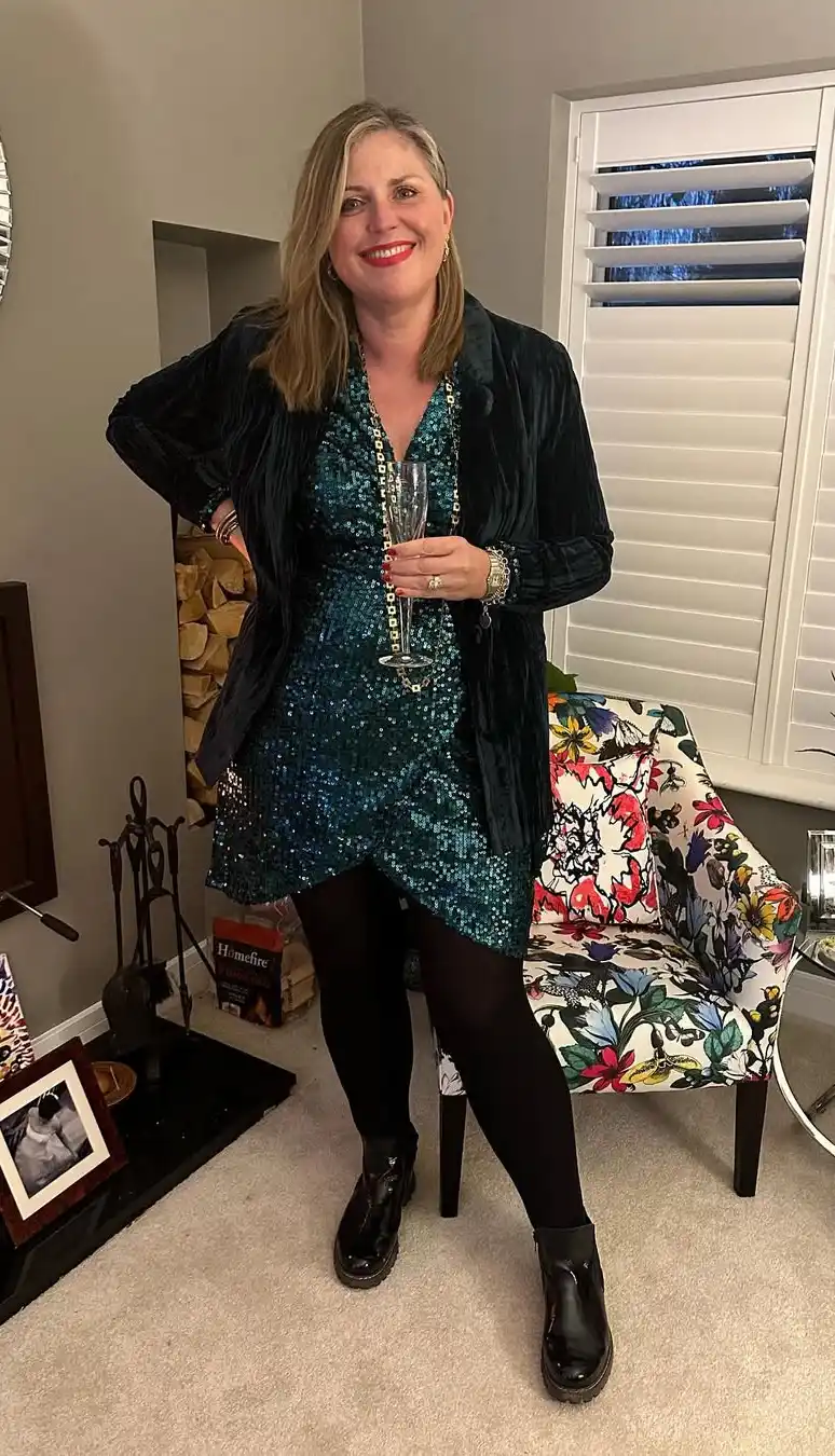 Plus Size Shimmering Teal and Velvet Seasonal Outfit