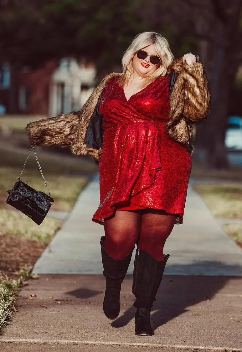 Plus Size Vibrant Red Seasonal Christmas Outfit