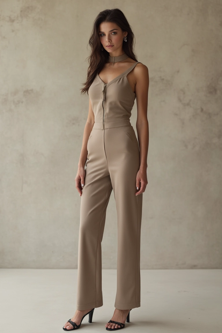 Sleek Monotone Taupe Jumpsuit Seasonal Outfit