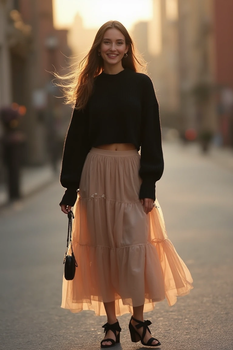 Soft Contrast Ethereal Skirt and Cozy Winter Party Outfit