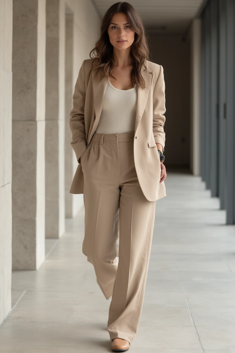 Taupe Sophistication Neutral Office Outfit