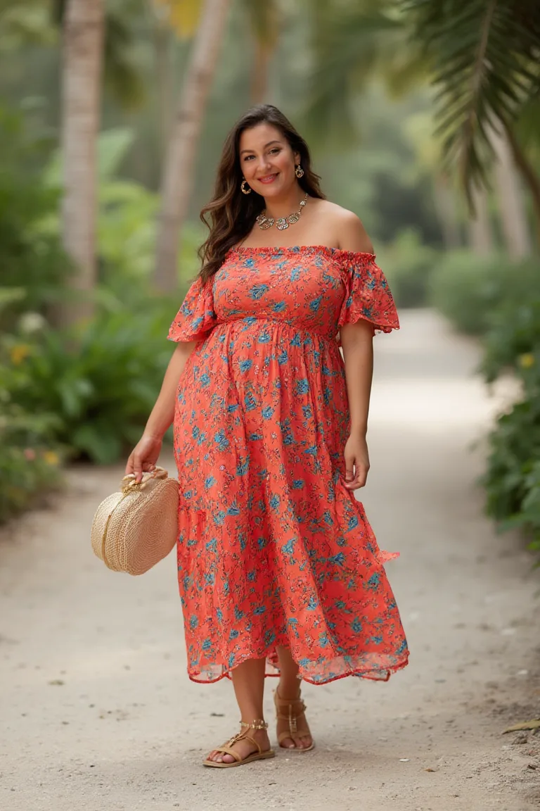 Tropical Hue Plus Size Summer Vacation Outfits