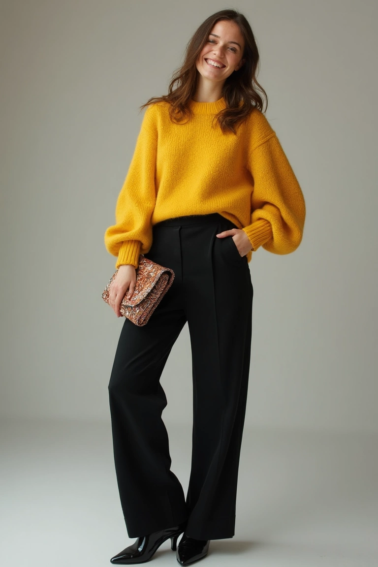 Vibrant Yellow Smart Casual Winter Outfits