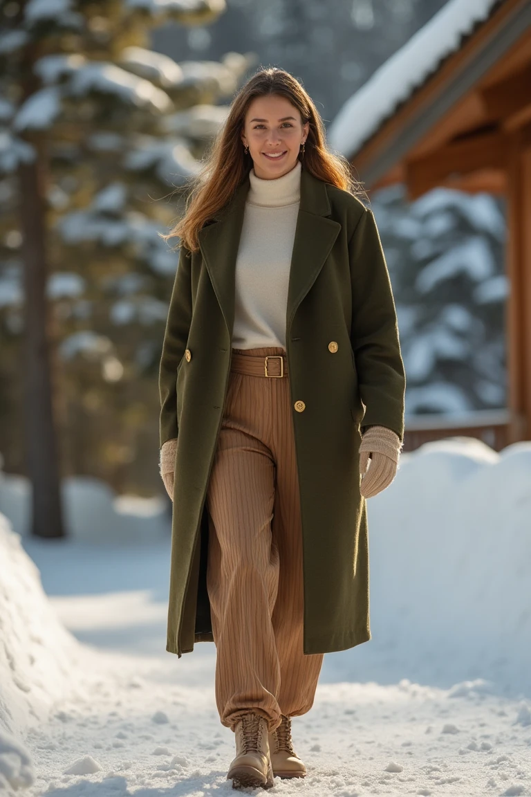 Alpine Minimalist Cozy Green Christmas Coat Look