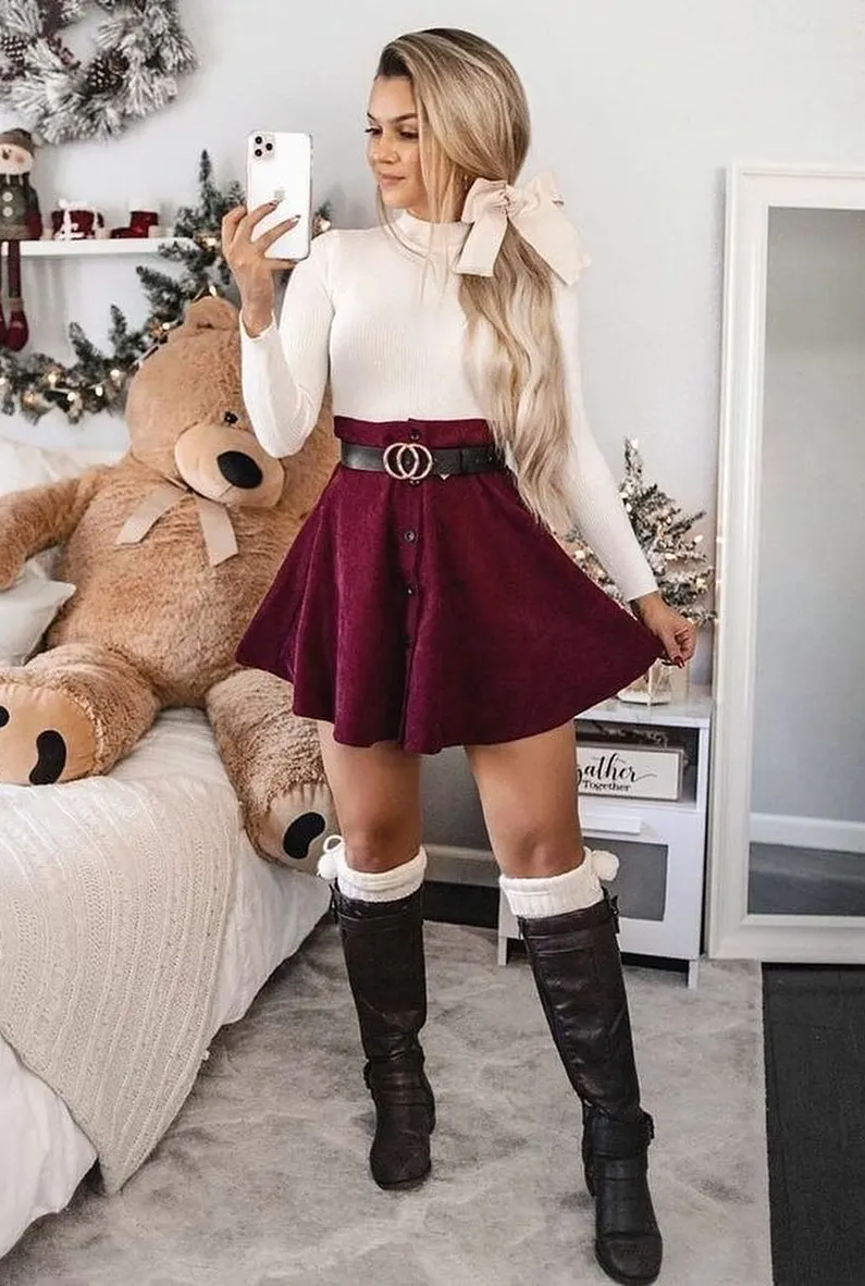 Berry-Toned Whimsy Cute Playful Winter Christmas Outfit