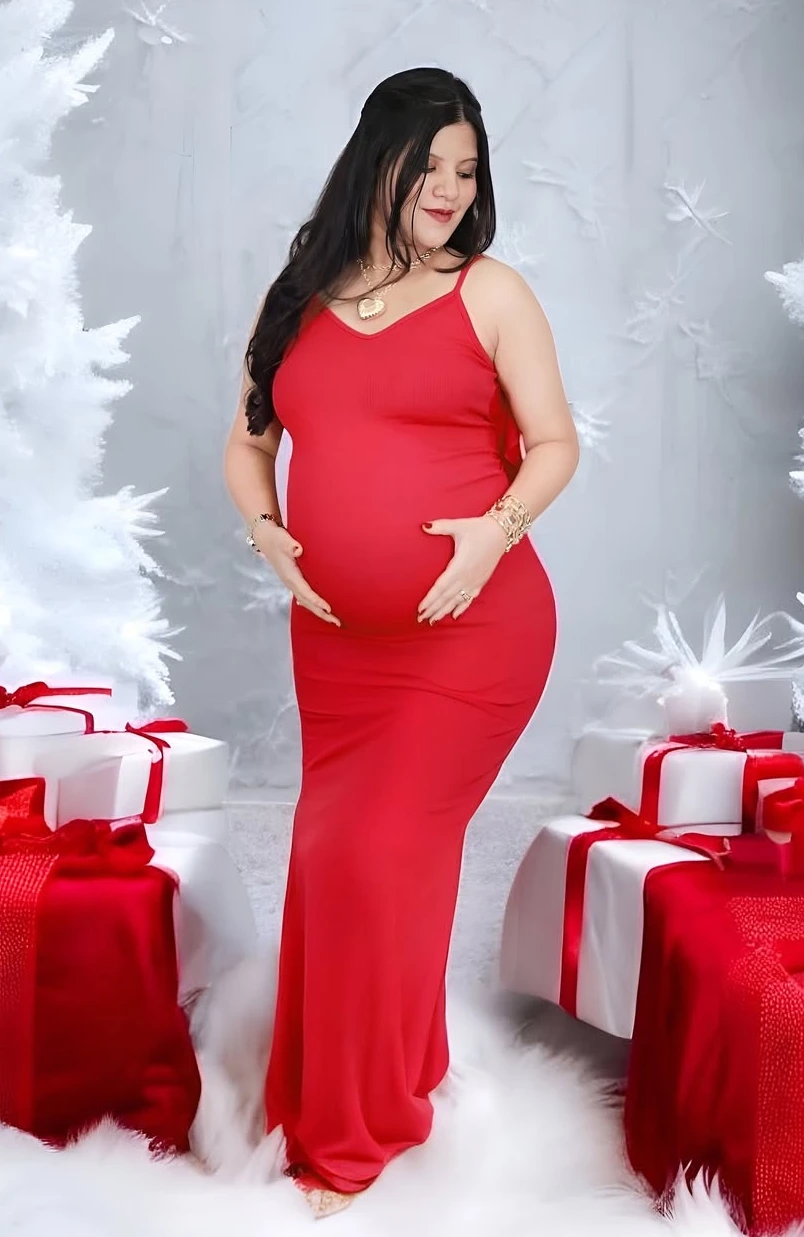Bold Crimson and Festive Grace Maternity Christmas Outfit