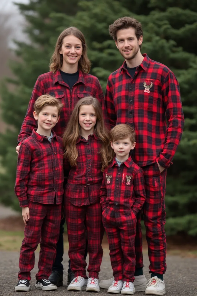 Bold Plaid Vibrant Seasonal Outfits for Family Christmas