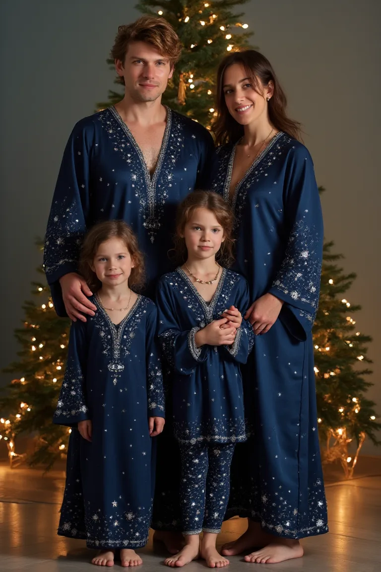 Celestial Navy Charm Seasonal Outfits for Family Christmas