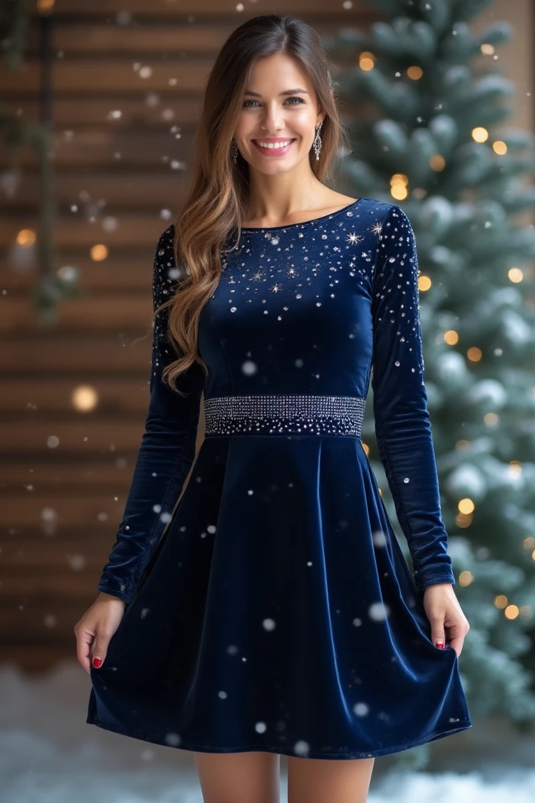 Deep Navy Velvet Blue Christmas Outfit Ideas
