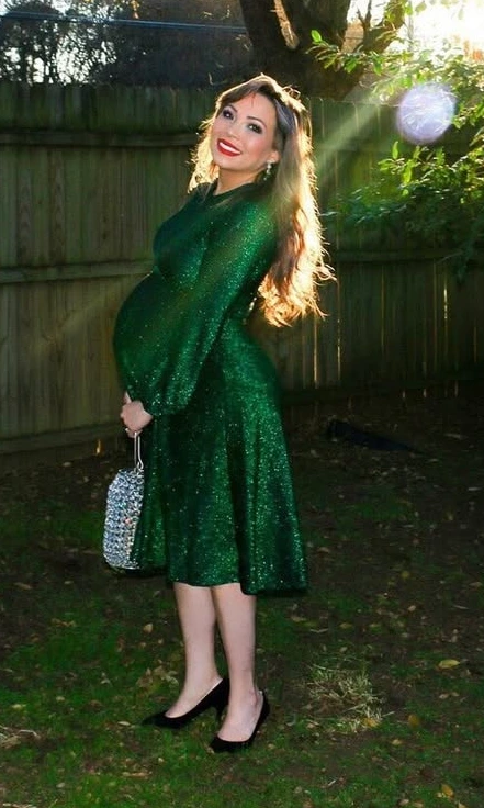 Emerald Elegance and Sparkling Maternity Christmas Outfit