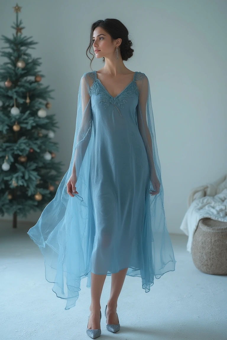 Flowing Chiffon Blue Christmas Outfit Ideas