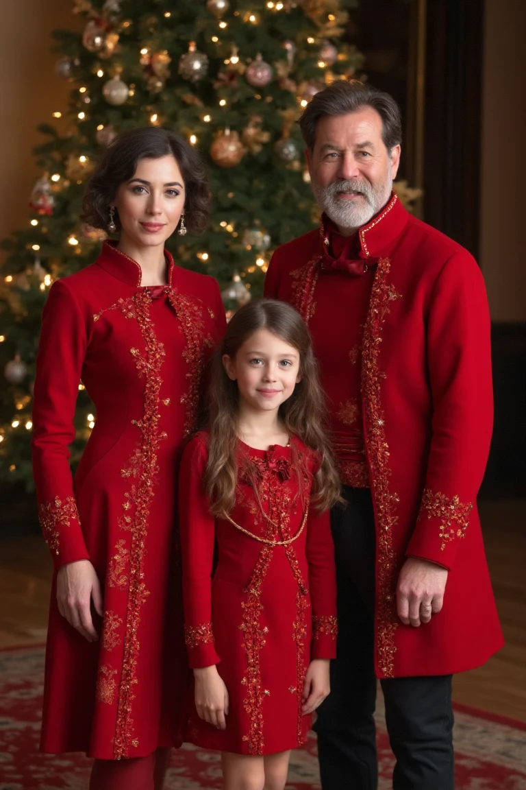 Regal Red Splendor Seasonal Outfits for Family Christmas