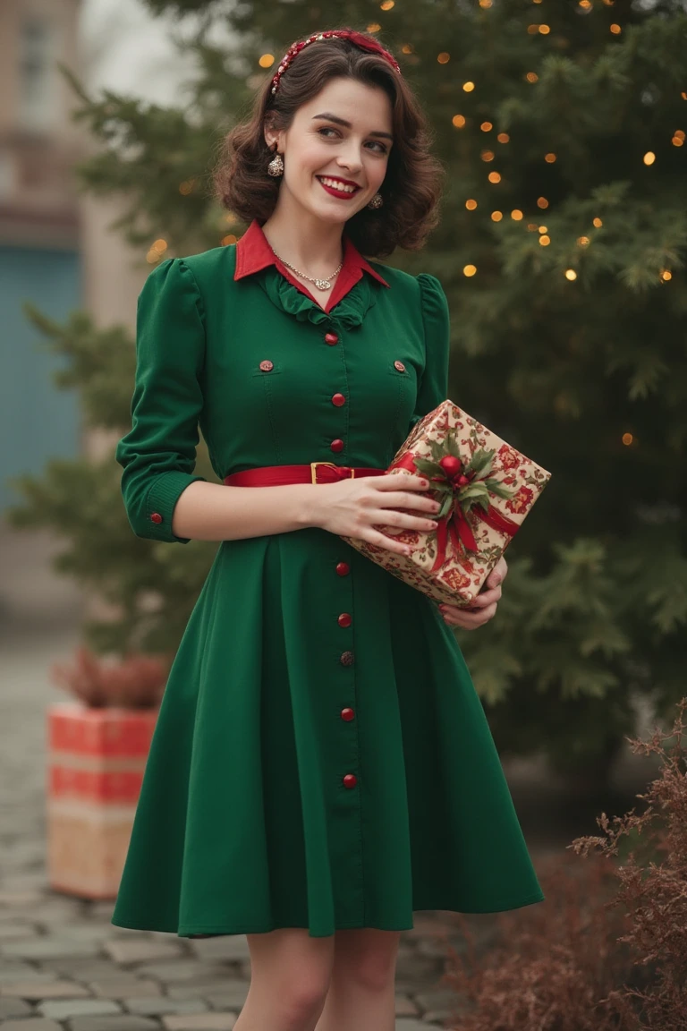 Retro Cheer Vintage-Inspired Green Christmas Dress