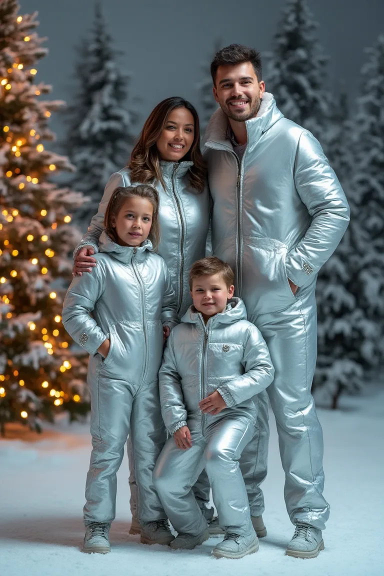 Shiny Chic Metallic Seasonal Outfits for Family Christmas
