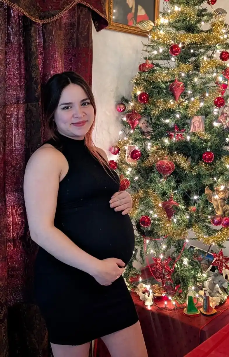 Sleek Black and Festive Glow Maternity Christmas Outfit