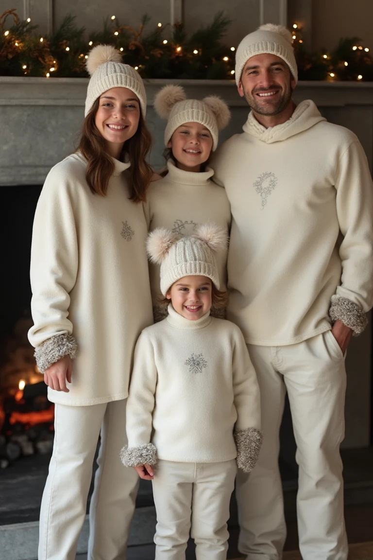 Soft Elegance Creamy Seasonal Outfits for Family Christmas